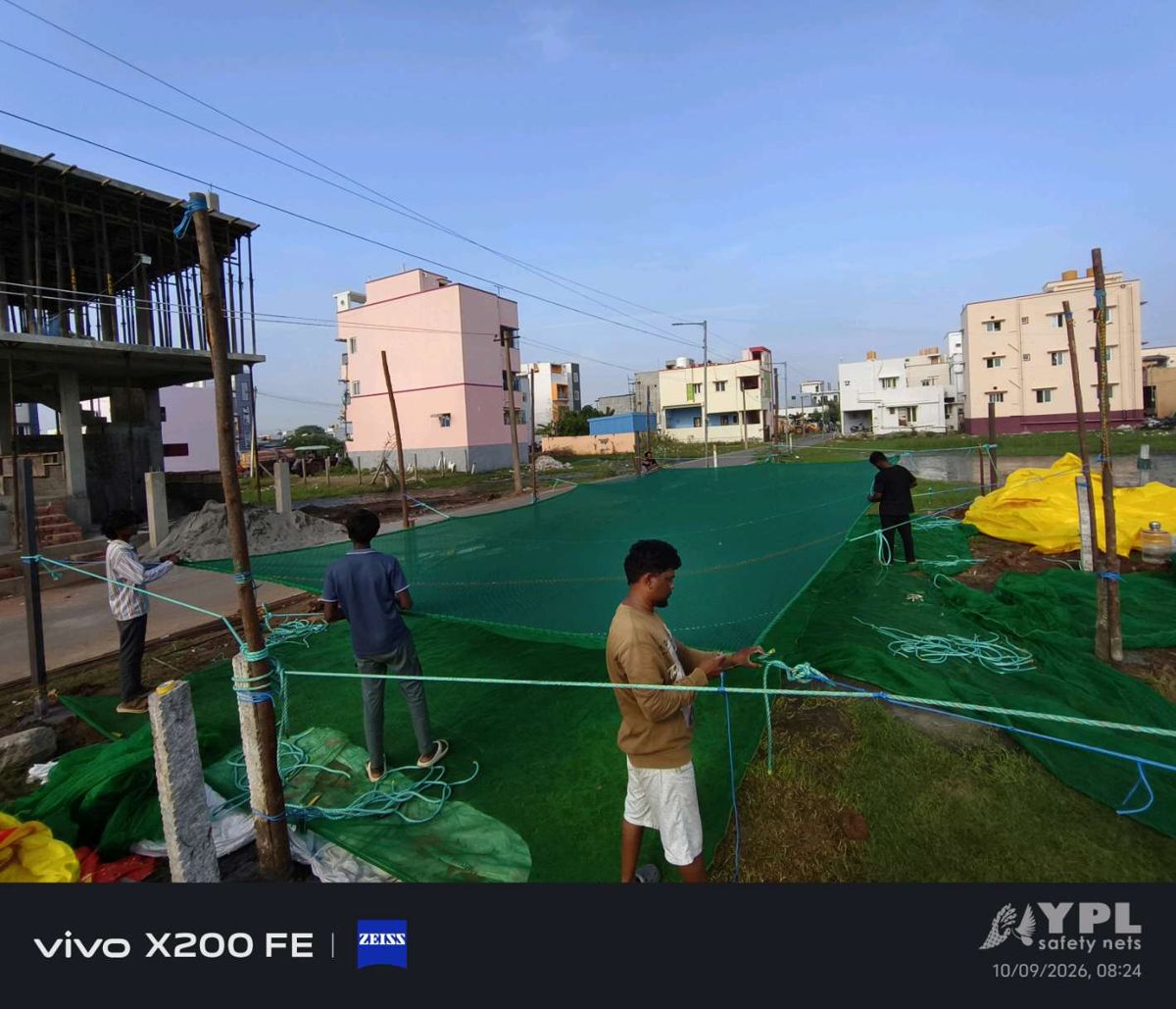 Construction safety nets on a Chennai building site by YPL Safety Nets Construction safety nets on a Chennai building site by YPL Safety Nets